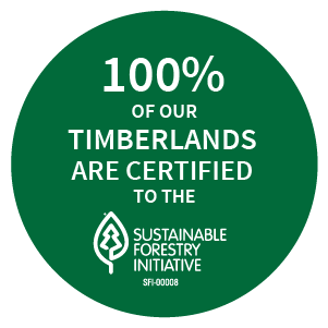 我们的100％的Timberlands被认证到SFI标准